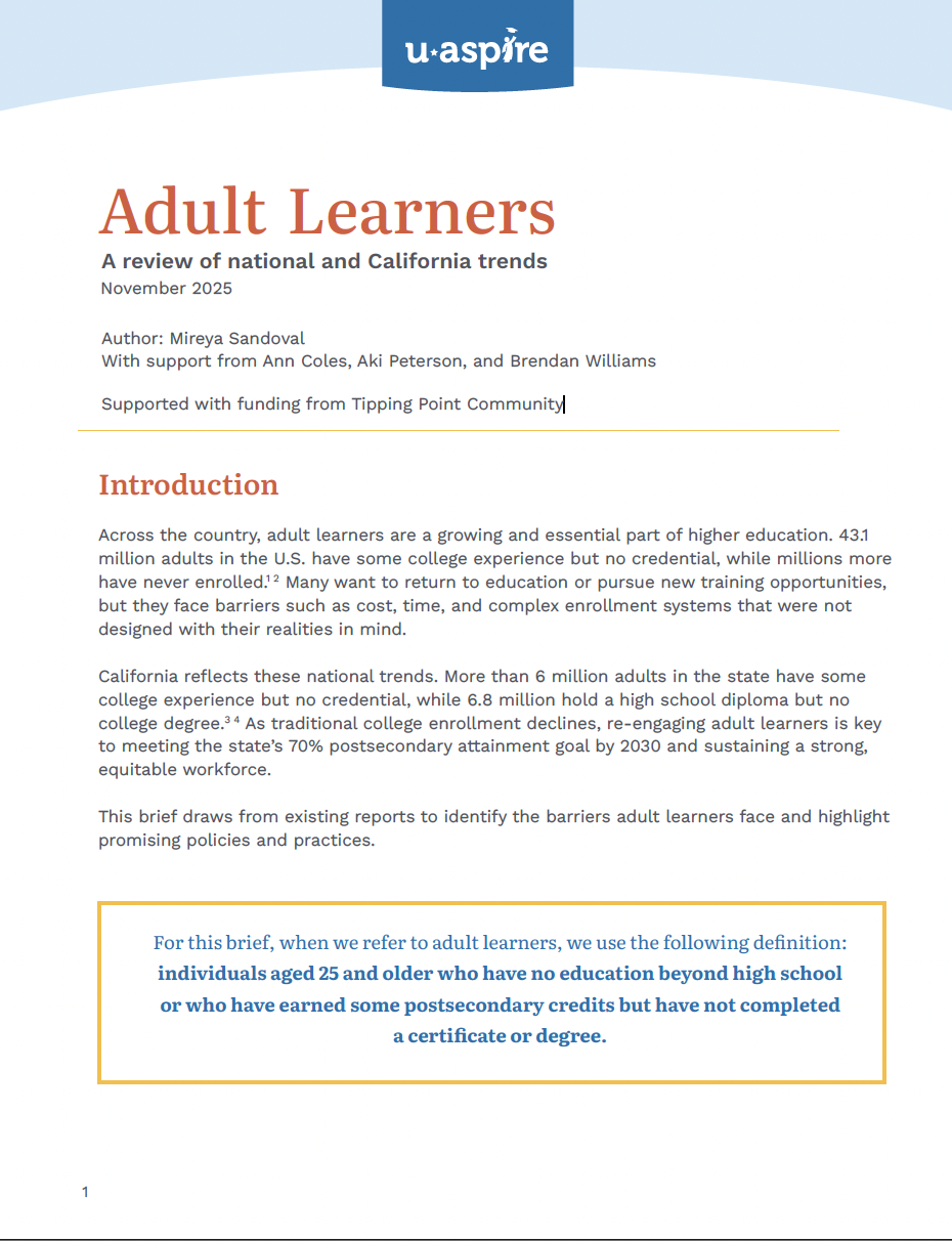 Adult Learners: A Review of National and California Trends